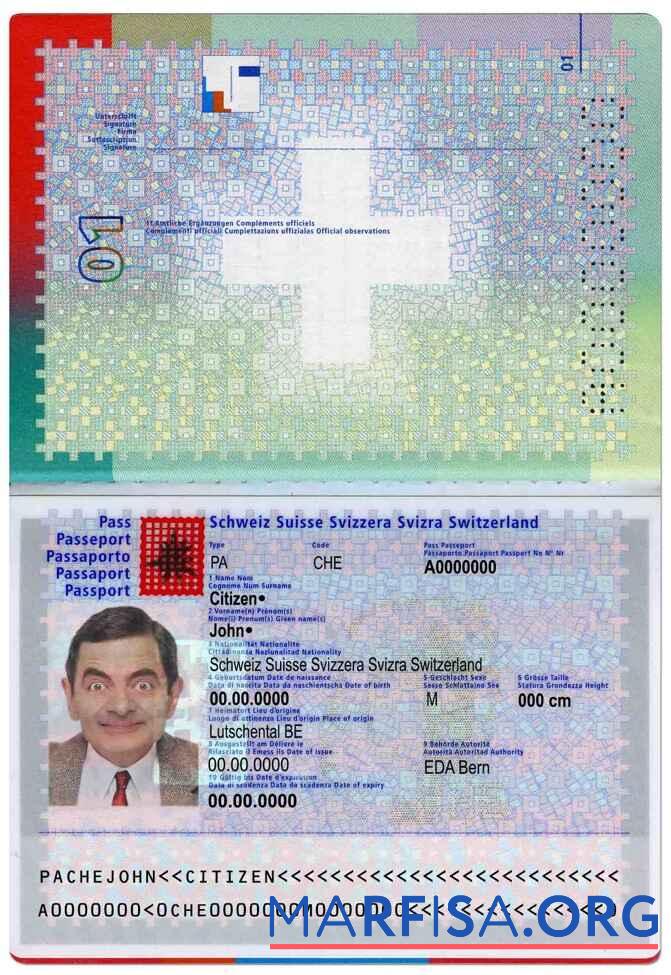 Blank Switzerland passport download for verification